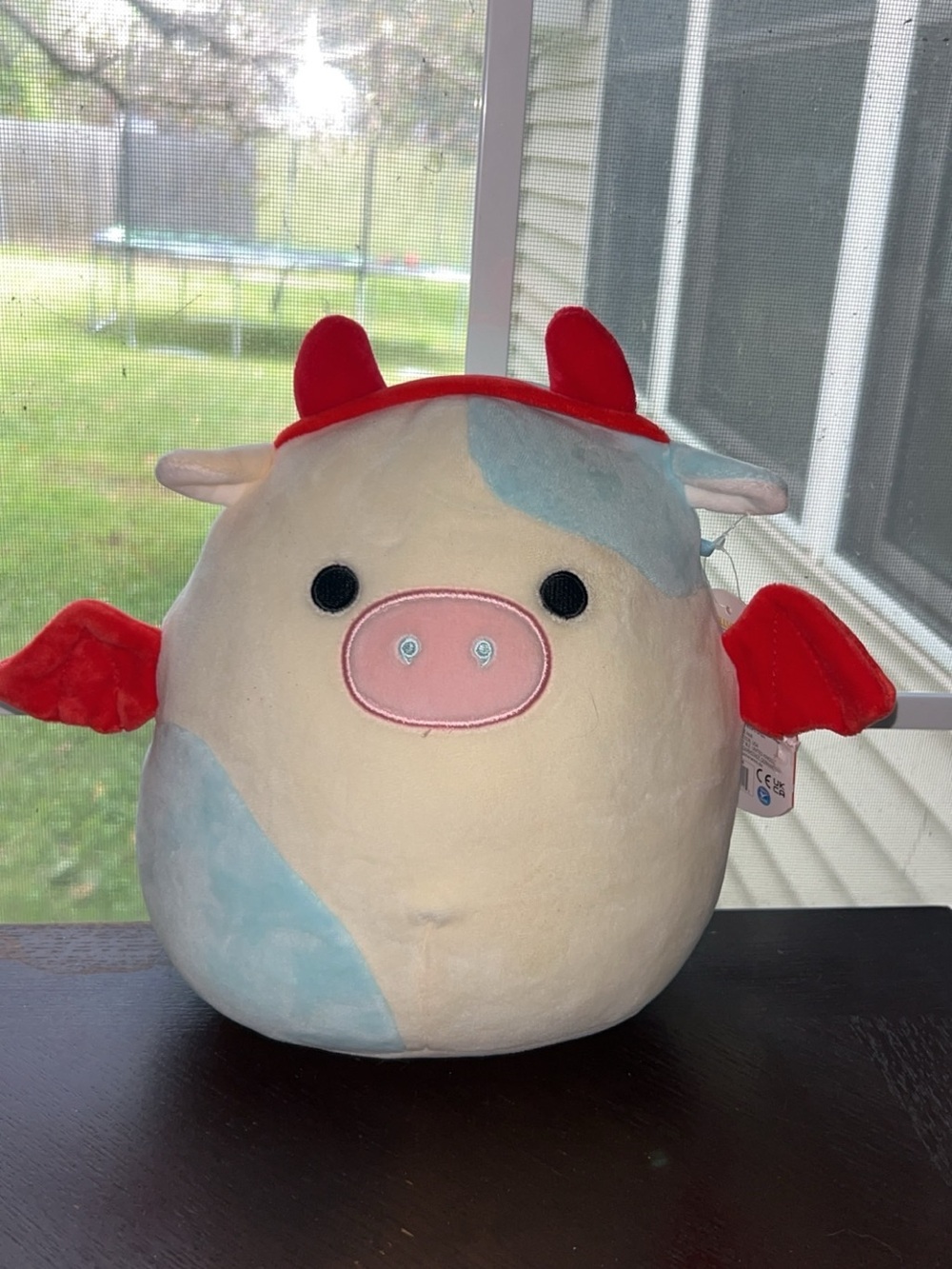 Squishmallows Cream & Light Blue Winged Pig with Red Accents